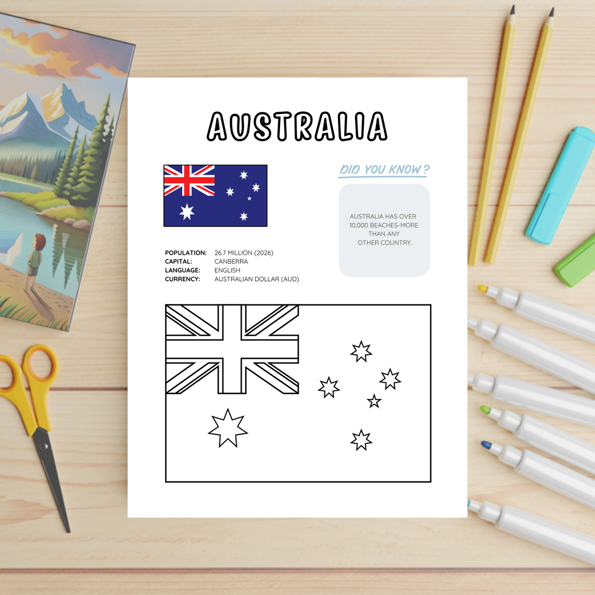 OCEANIA Flags Coloring Book – Printable PDF for Kids | Letter & A4 | Digital Download