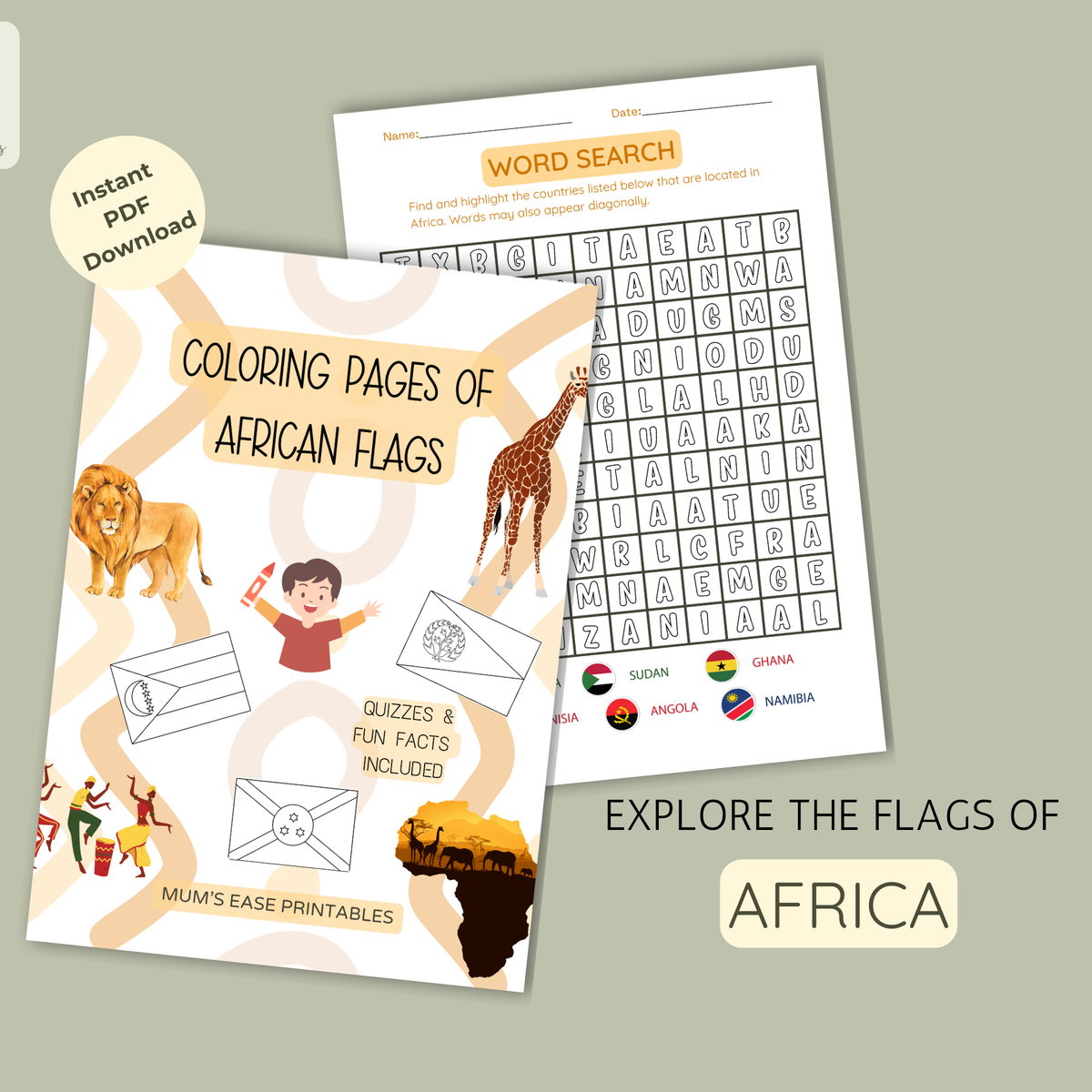 AFRICA Flags Coloring Book – Printable PDF for Kids | Letter & A4 | Digital Download