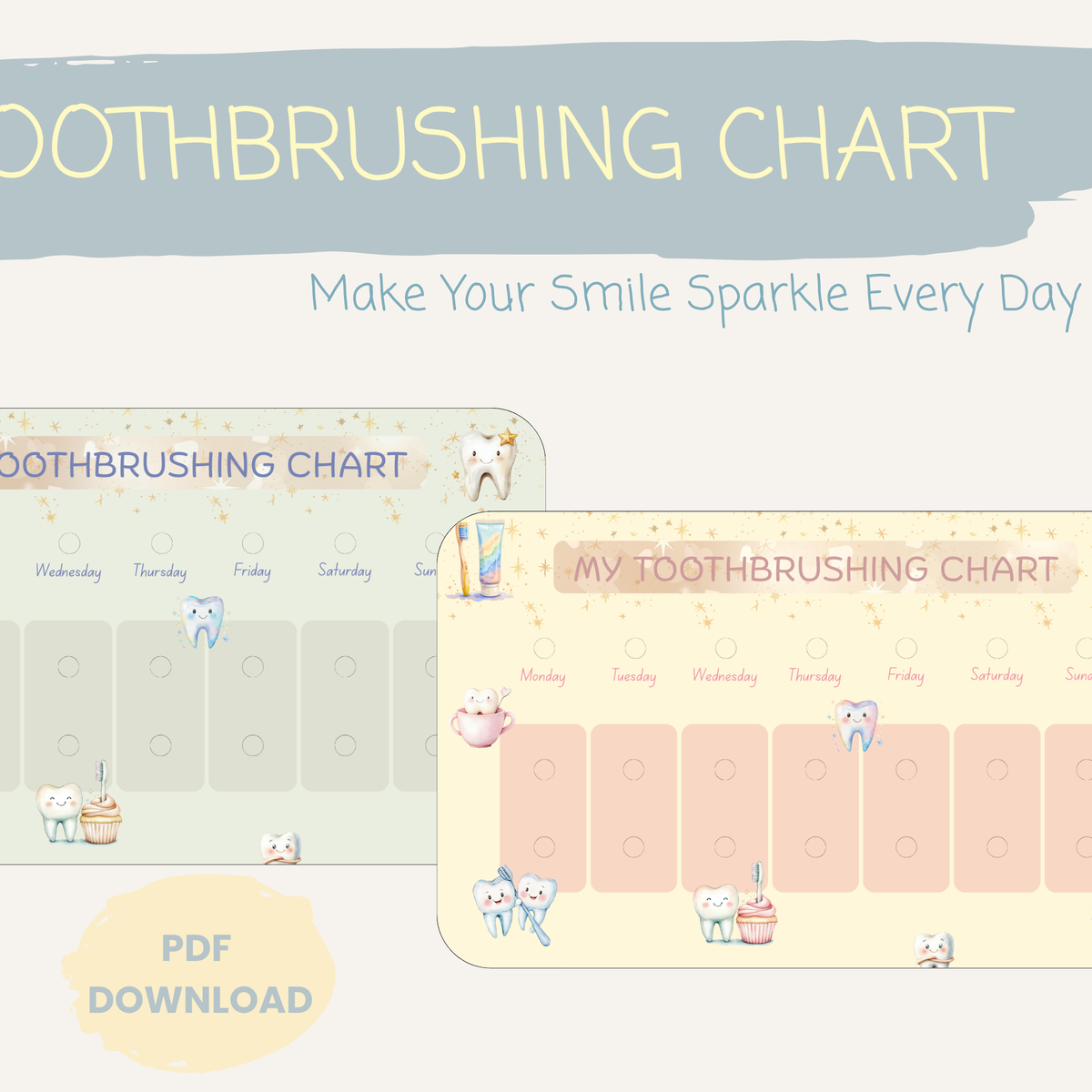 Kids Toothbrushing Routine Chart l Printable Morning & Evening Visual Chart for Toddlers