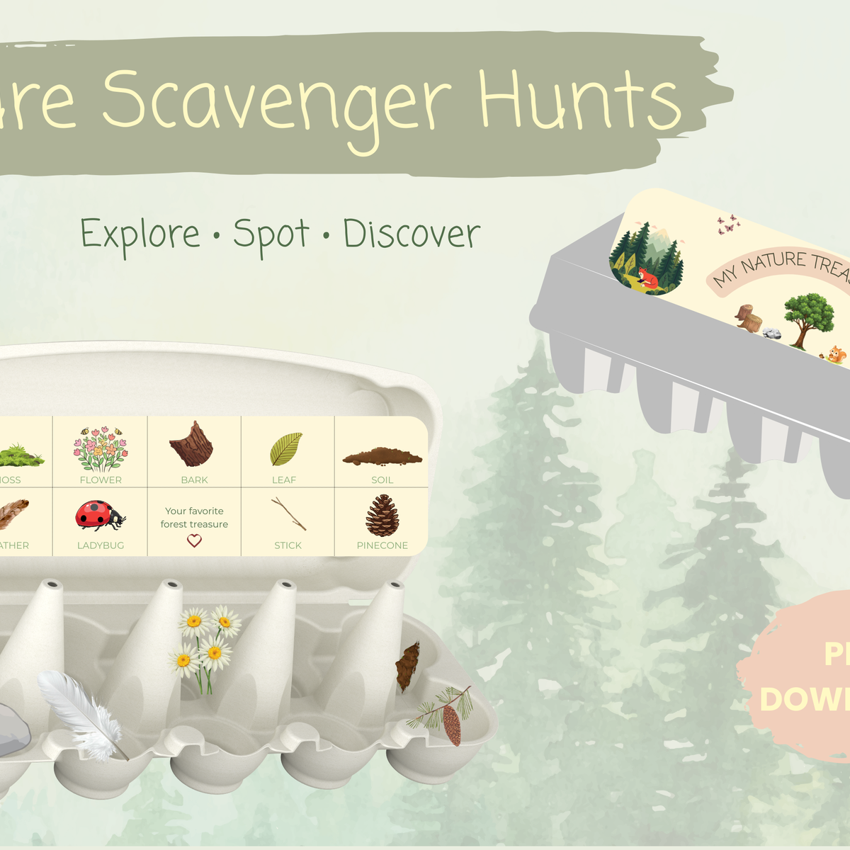 Nature Scavenger Hunt for Kids – Egg Carton Printable Outdoor Activity