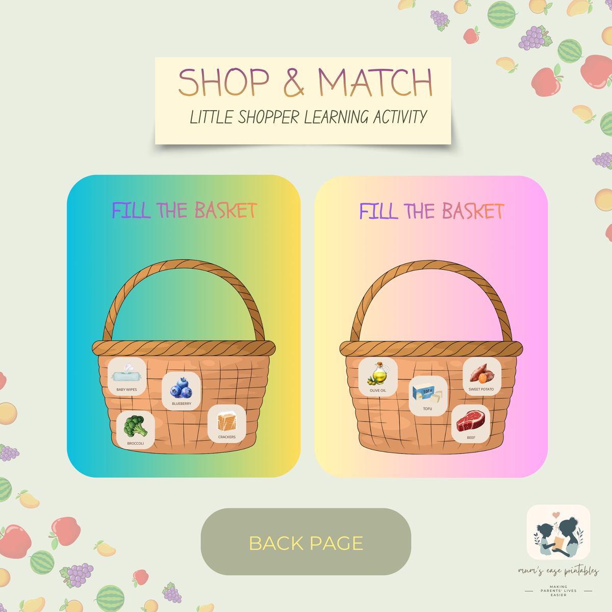 Shop & Match – Little Shopper’s Grocery Cart List (Digital Download)