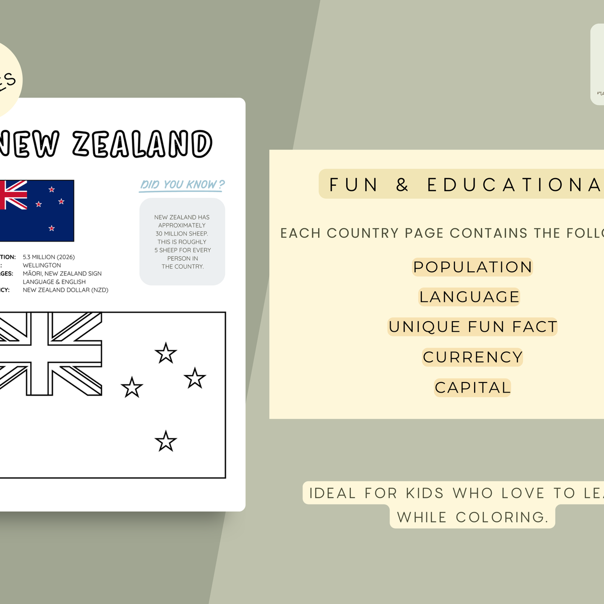OCEANIA Flags Coloring Book – Printable PDF for Kids | Letter & A4 | Digital Download