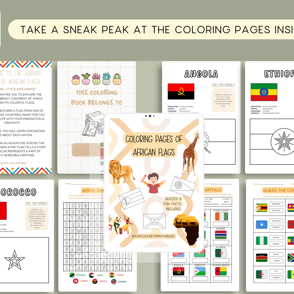 AFRICA Flags Coloring Book – Printable PDF for Kids | Letter & A4 | Digital Download