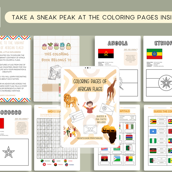 AFRICA Flags Coloring Book – Printable PDF for Kids | Letter & A4 | Digital Download