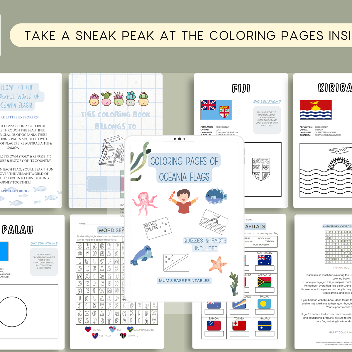 OCEANIA Flags Coloring Book – Printable PDF for Kids | Letter & A4 | Digital Download