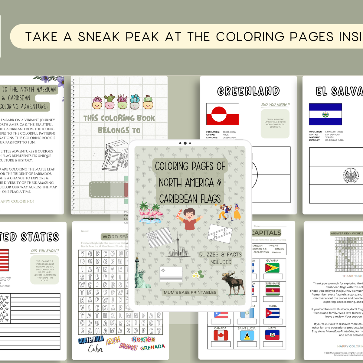 NORTH AMERICA & CARIBBEAN Coloring Book – Printable PDF for Kids | Letter & A4 | Digital Download