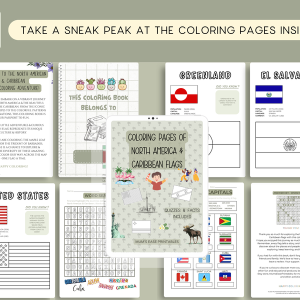 NORTH AMERICA & CARIBBEAN Coloring Book – Printable PDF for Kids | Letter & A4 | Digital Download